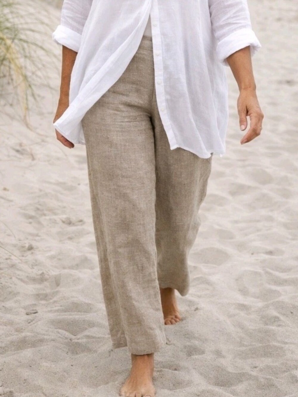 Chicos Linen Blend Pull On Straight Leg Vacation Brown Pants Sz 1.5 (10/Medium)